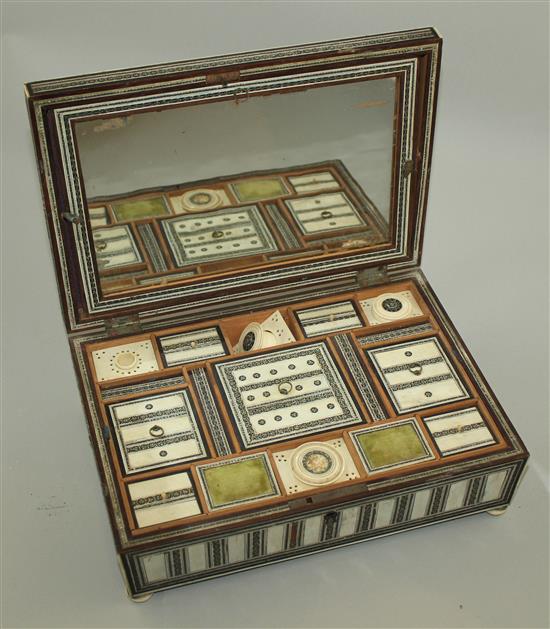 An Indian ivory and sadeli rectangular work box, 11in.